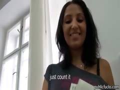 Real amateur brunette Czech girl Samante fucked for some money