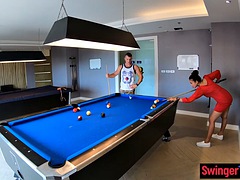 Amateur Asian Euro couple hot homemade sex after a game of pool
