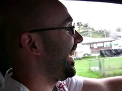 Hot girlfriend flashing tits while boyfriend is driving