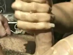 A handjob with a couple arousal cumshot experience
