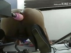Stupid sissy in chastity training her slutty ass with a fucking machine