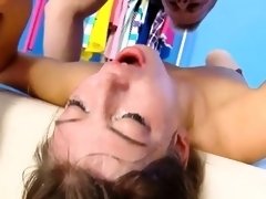 Hardcore deepthroating for nympho girl with small tits