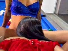 Latinas having sex on the pool table remastered